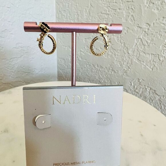 NADRI Encore Mixed Shape CZ Front-Facing Hoop Earrings, Blue/Gold, NWT - Picture 2 of 11
